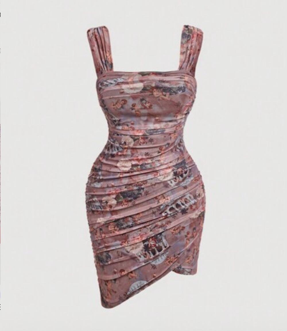 SHEIN Mauve Cherub Angel Ruched Bodycon Mini Dress 1XL